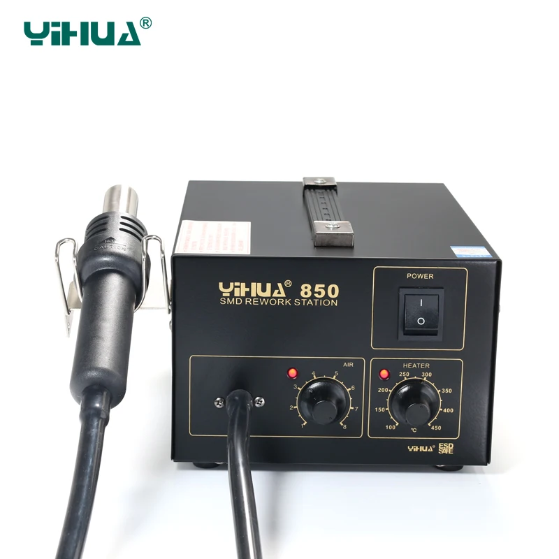 HOT SALE 3 Nozzles Hot Air Soldering Station SMD Rework Station Lead Free With Heat Gun YIHUA 850 hot air gun