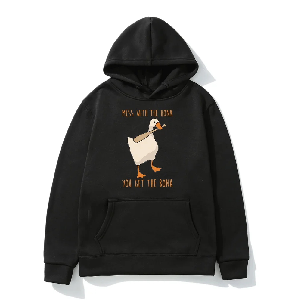 Mess with The Honk You Get The Bonk Hoodie Funny Cute Duck Print Hoodies Men Women Fall/winter Polar Fleece Hooded Sweatshirt