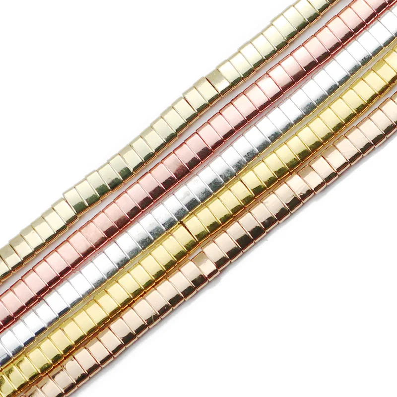 Zwei loch Gold Farbe Silber Überzogene 5x2,5mm Rechteck Hämatit Naturstein Spacer Lose Perlen Für Schmuck Machen diy armbänder