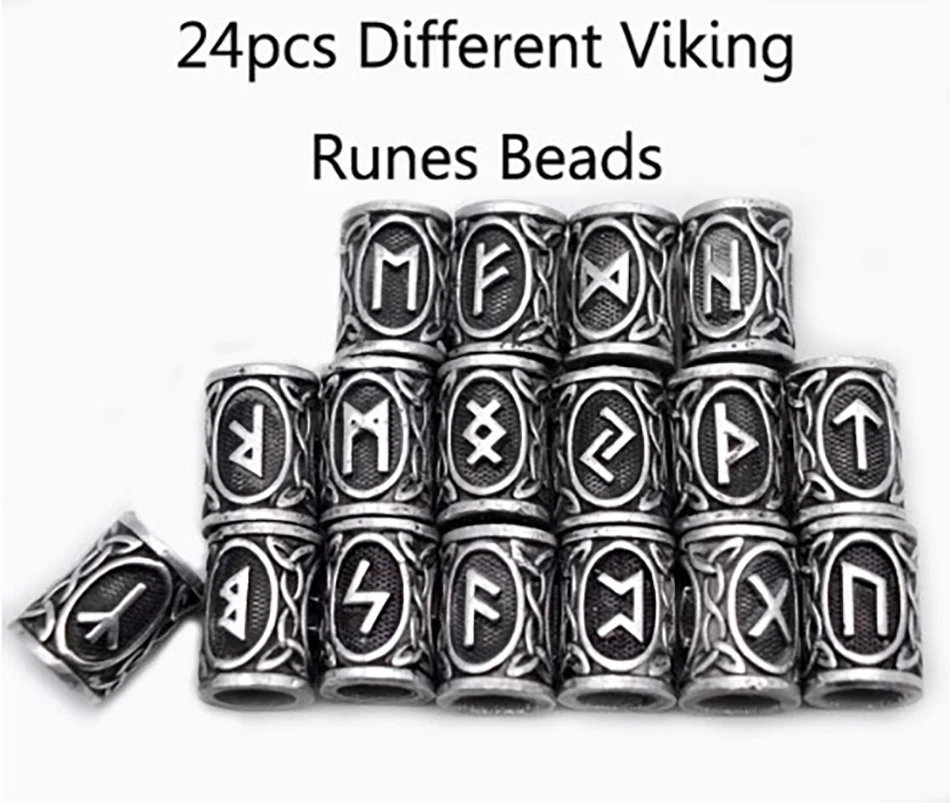 24pcs/set Hair Tube Bead Viking Runes Beads Dreadlock Braiding Beard Hair Decor DIY Necklace Bracelet Jewelry Making Findings