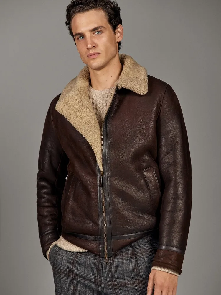 shipping,Winter thick Free Genuine Sheepskin coat,B4 Wool Shearling,warm fur jacket,mens plus size genuine leather jackets.