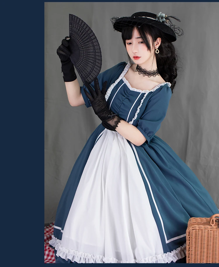 Weet lolita dress 빈티지 레이스 스퀘어 칼라 퍼프 슬리브 패치 워크 공주 티 파티 카와이 드레스 소녀 loli gothic lolita op