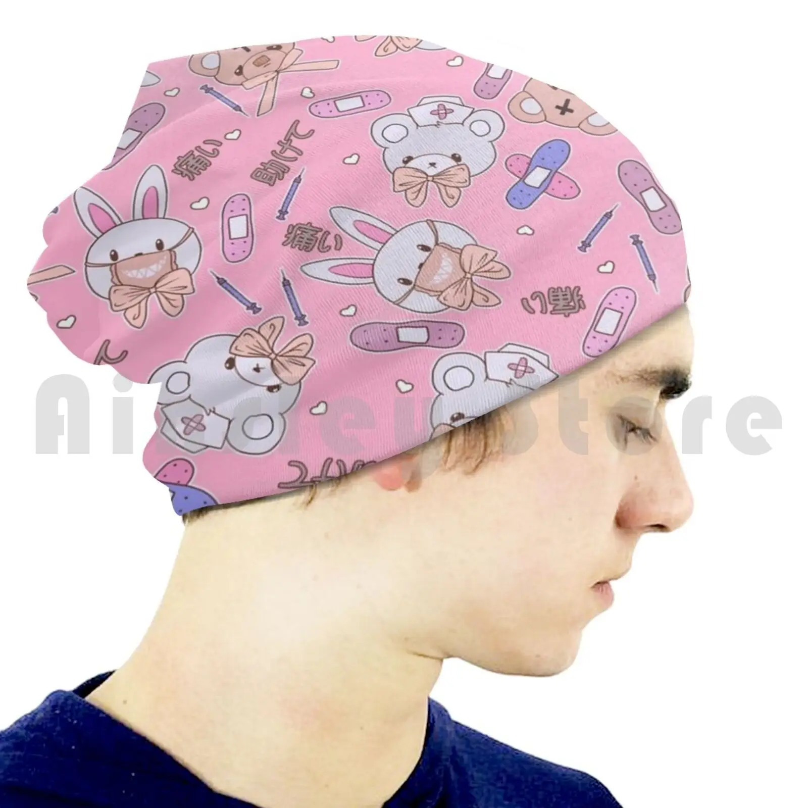 Ouchie Nurse Menhera Stuffies On Pepto Pink Beanie Hedging Cap cuscino con stampa fai da te Menhera coniglietti Yami Kawaii Medicute