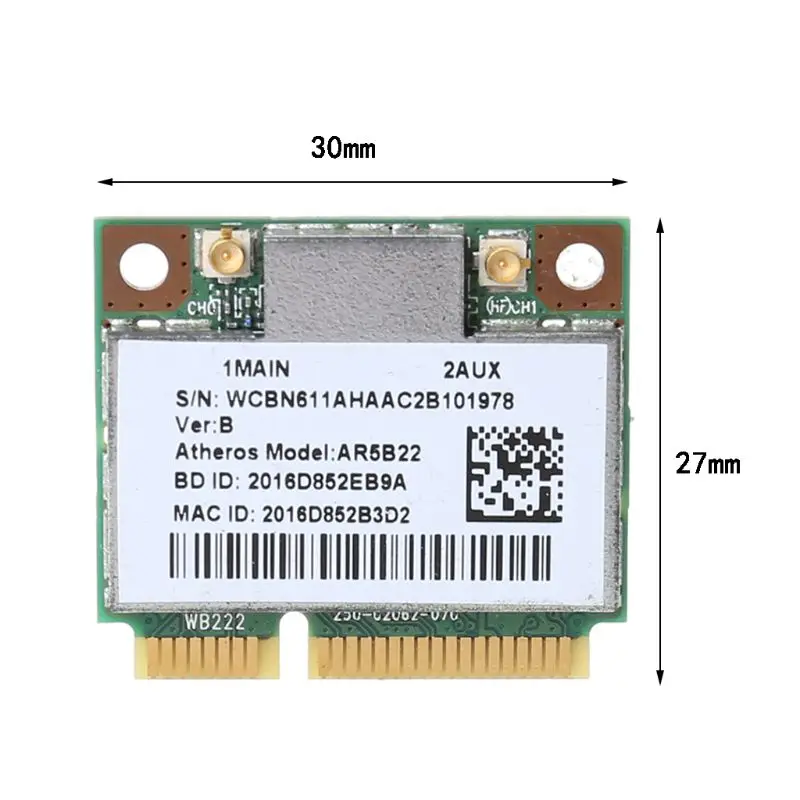 AR9462 AR5B22 WB222 Half Mini PCIe 300Mbps Bluetooth4.0 WLAN Wifi Wireless Card Adapter for PC Computer Laptop
