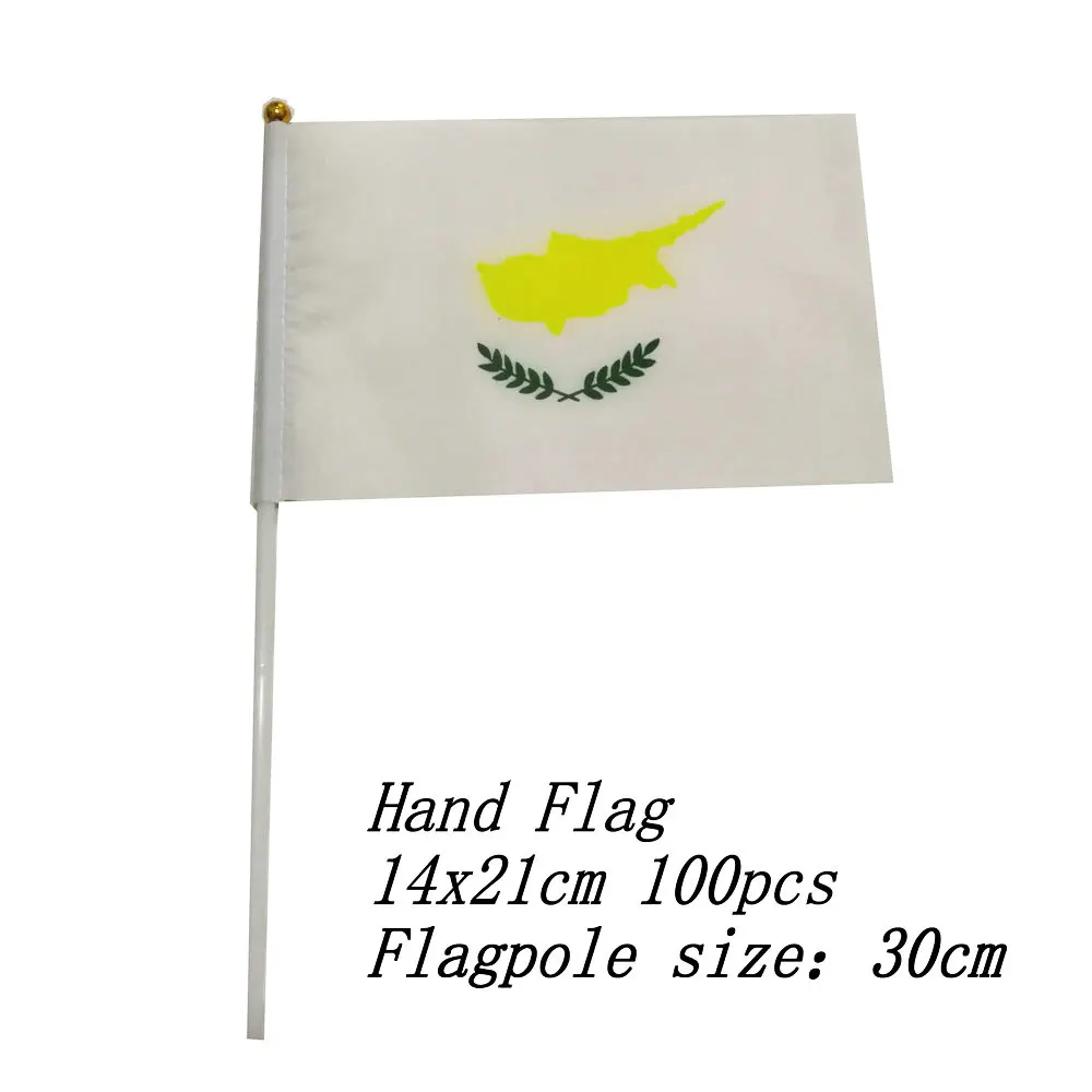 

zwjflagshow Cyprus Hand Flag 14*21cm 100pcs polyester fabrics CY Cyprus Small Hand waving Flag with plastic flagpole for decor