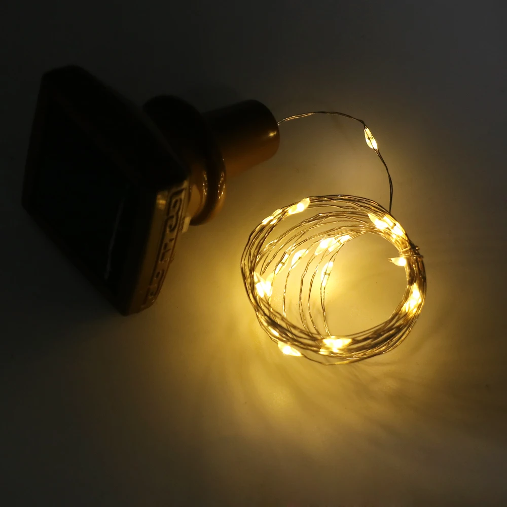 1PC 1M 10LED 2M 20 LED Wine Bottle Cork Copper Wire Fairy Lights Christmas Light Holiday Party DIY String Lights Solar Powered