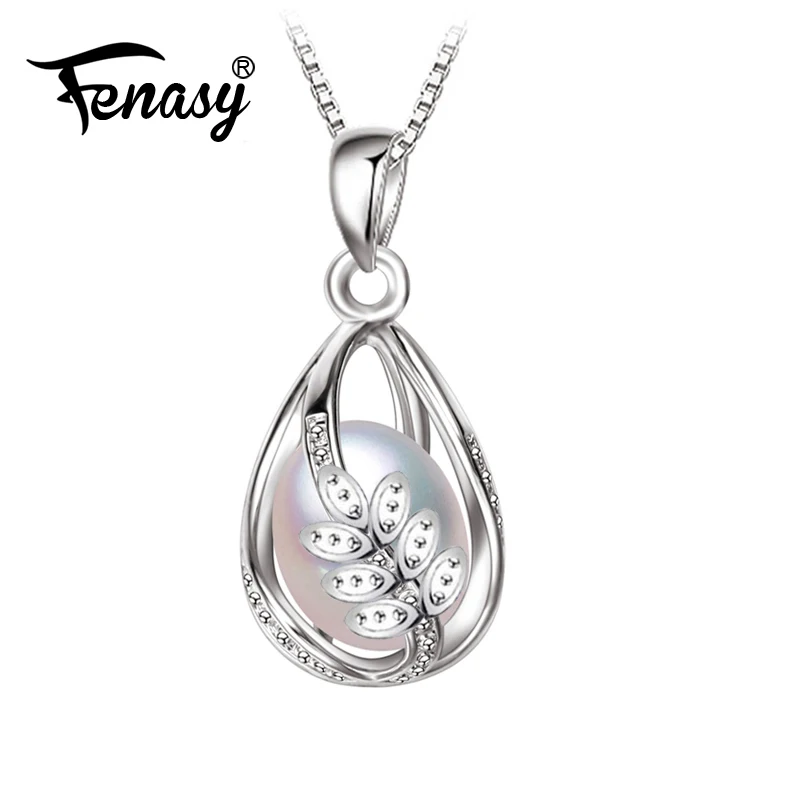 FENASY Natural Freshwater Pearl Cage Pendant Necklace For Women 925 Sterling Silver Boho Punk Gothic Necklace Pearl Jewelry