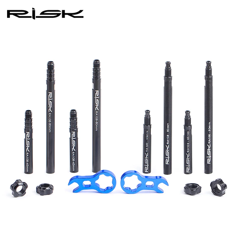 RISK Bicycle Presta Valve Extender Pole with 3in1 Wrench Tool 45mm/80mm Road Bike Rim Valve Extension Rod for Tube Tire Tubeless