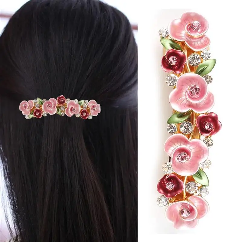 Pinza para el pelo con diamantes de imitación para mujer y niña, pasador de estilo francés, decoración de mariposas y flores, accesorios para el cabello, 1 unidad