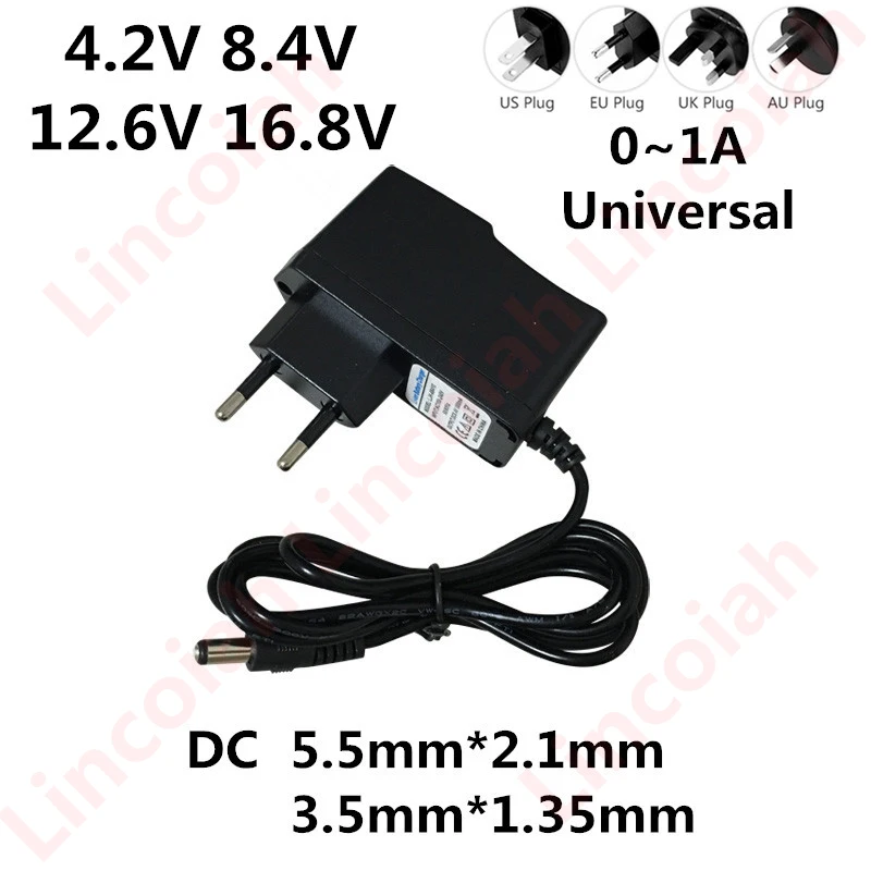 4.2V 8.4V 12.6V 16.8 V 1A 1000ma Adapter AC zasilanie 4.2 8.4 12.6 16.8 V Volt ładowarka do 18650 bateria litowa DC 5.5*2.1MM