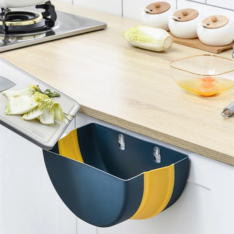 Kitchen Trash Can Household Folding Wall-Mounted Residual Garbage Storage Bin Modern Simple Cabinet Hanging Foldable Storage Box