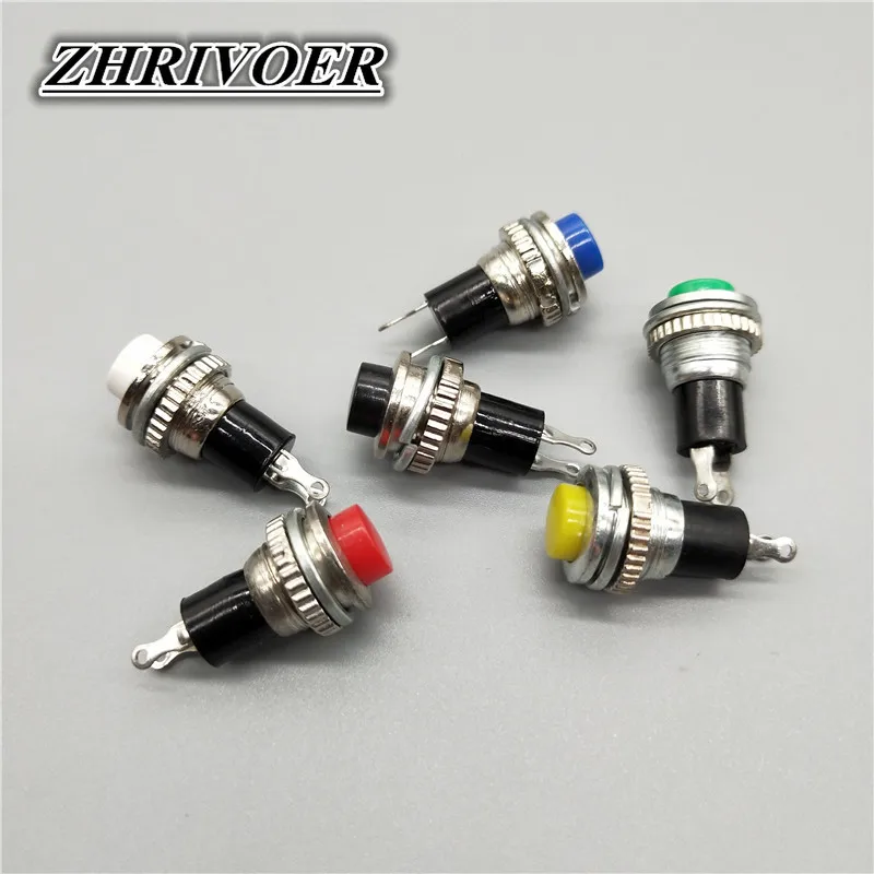 6Pcs 10mm DS-316 Self-reset Push Button Switch Momentary 1A/125VAC 2PIN 6Color