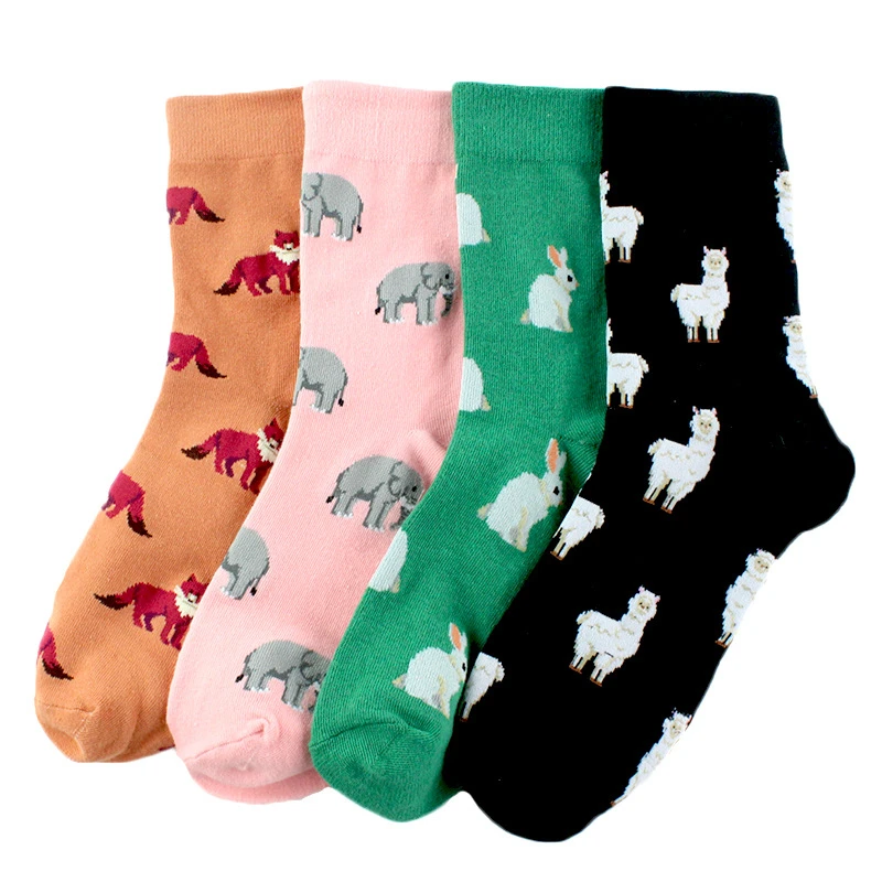 CHAOZHU New Korea Japanese Cartoon Lovely Animals Rabbit Fox Elephant Alpaca Cute 200 Needles Knitting Women Socks 4 Seasons