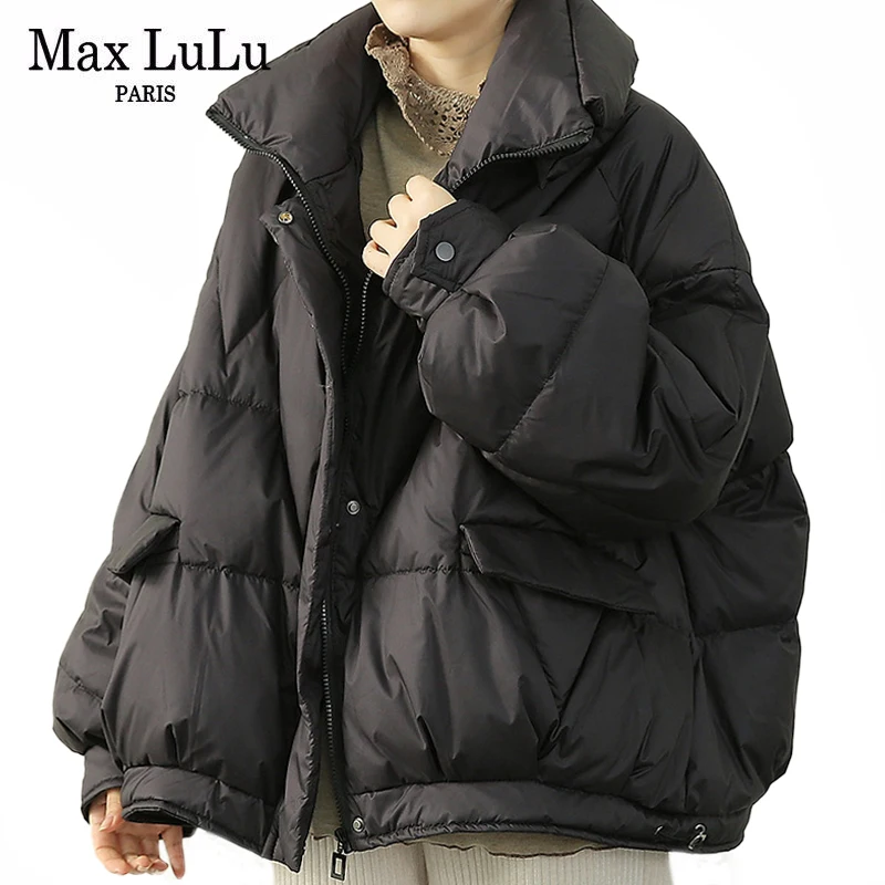 Max LuLu 2021 Winter Womens Loose Solid Warm Duck Down Jackets European Style Ladies Casual Vintage Snow Clothes Padded Parkas