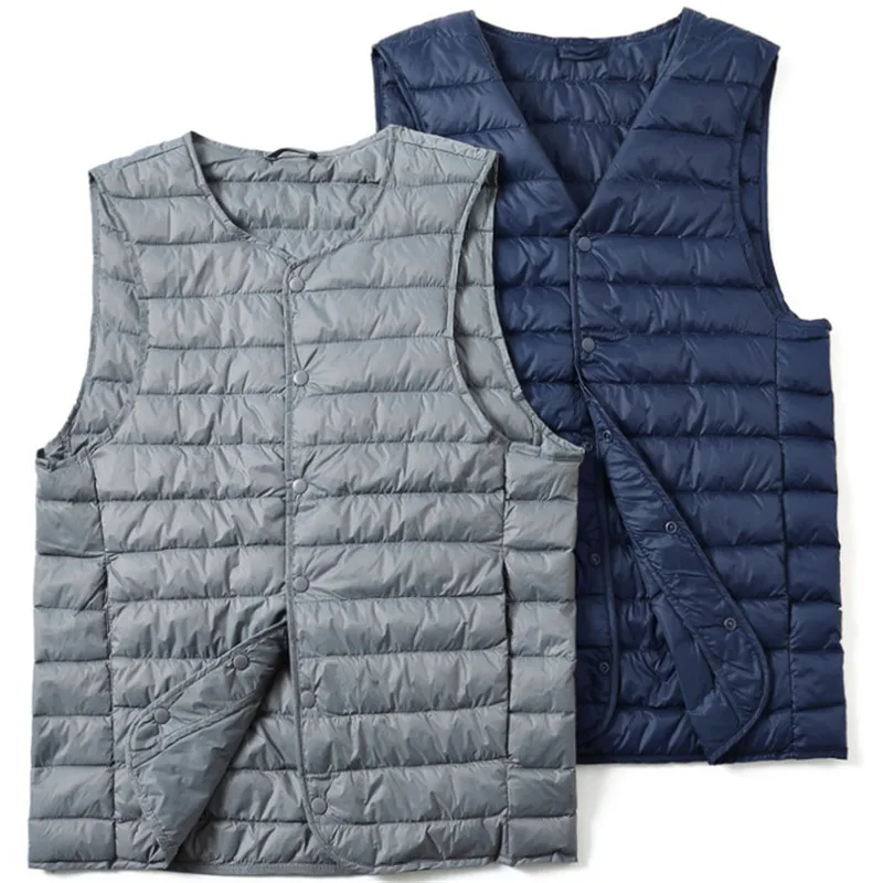 

Two Wears Autumn Winter Men Ultra Light Down Vest Jacket Slim White Duck Down Waistcoat Coat Male Short Sleeveless Outwear Tops