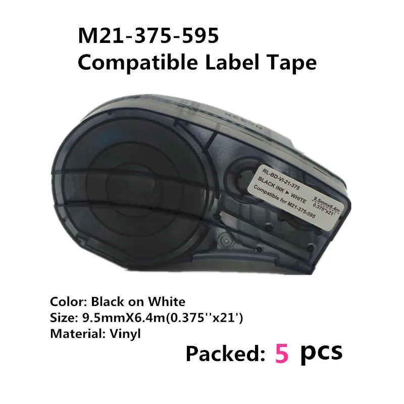 

New 5 pcs Compatible Vinyl Label Tape M21-375-595 Ribbon Cartridges for use in BMP21-PLUS IDPAL and LABPAL Label Printer BMP LAB