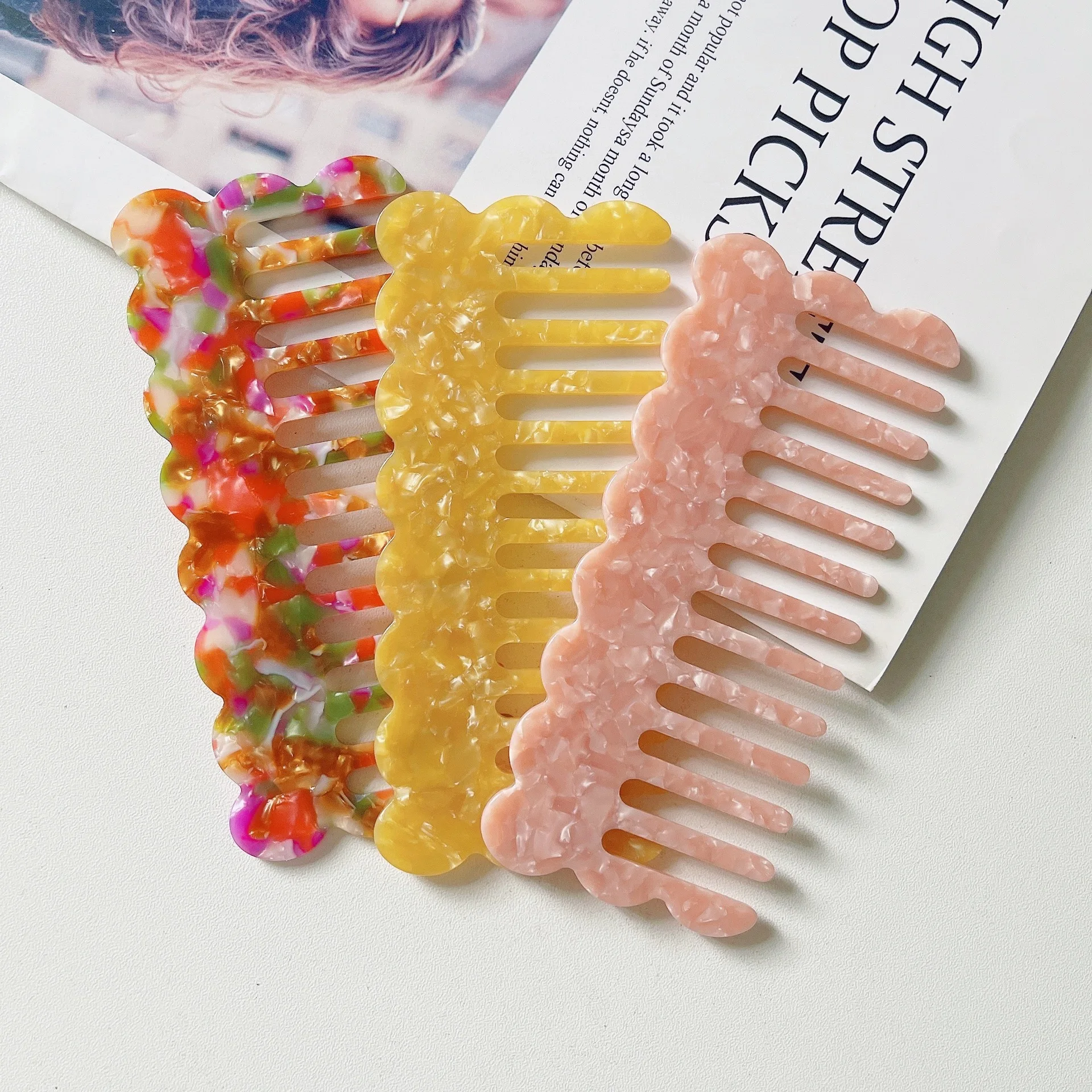 Korean Design Acetate Hair Combs Marbling Leopard Colorful Hairdressing Comb Hair Brush For Women Girls Hair Styling Tool