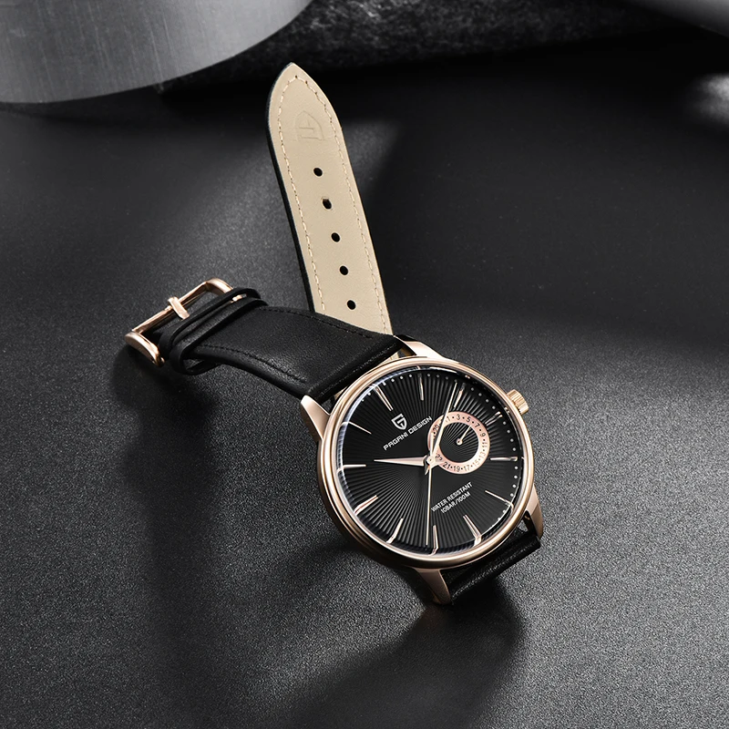 PAGNI DESIGN Mens Quartz Watches Mens Fashion Business Clock Waterproof Leather Sports Watch Men Luxury Brand Gold Wristwatches