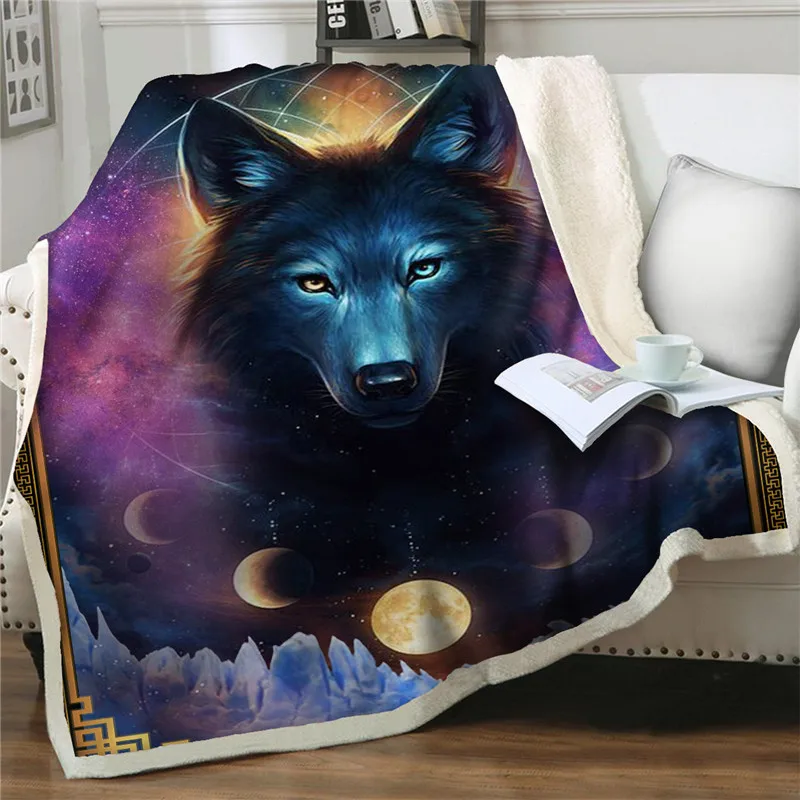 

Dreamlike Moon Wolf Throw Blanket 3D Print Sherpa Blankets for Beds Sofa Plush Thick Quilts Couch Cover Soft Warm Travel Bedding