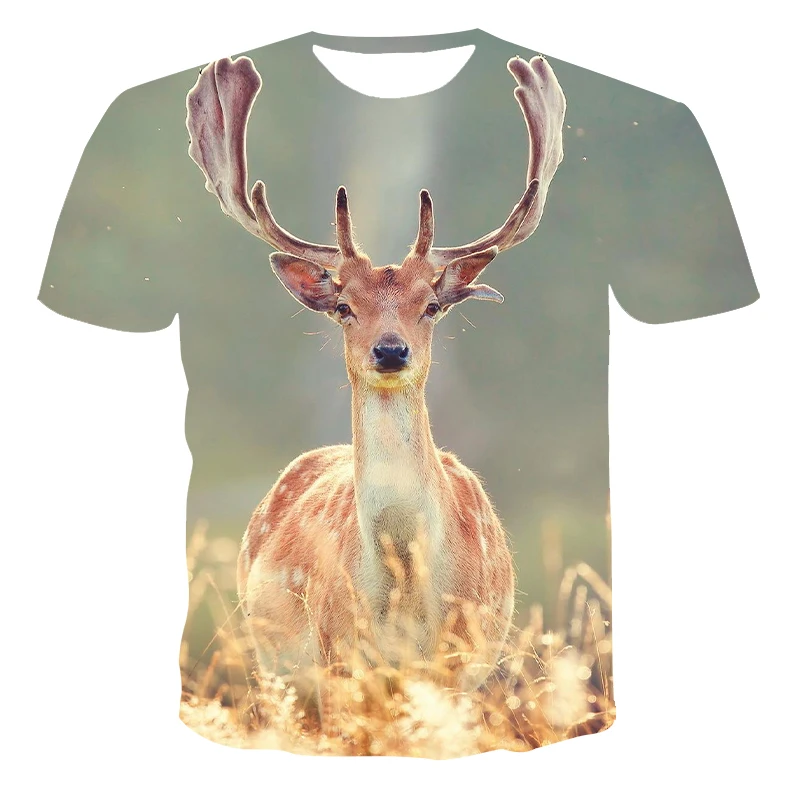 Deer T-shirt 3d print Animal T-shirts Men\'s outdoor sports hunting T-shirt popular deer hunting short sleeve Women Funny T-shirt