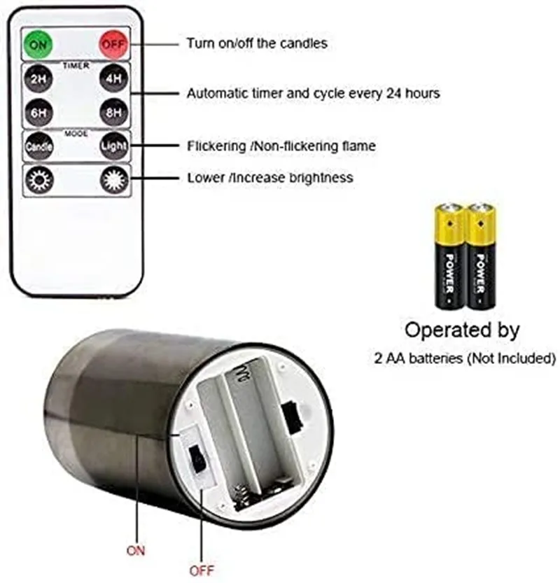 Ensemble de 3 bougies LED scintillantes à piles, 10 clés, en cire de paraffine télécommandées, pilier à mèche mobile en verre, gris