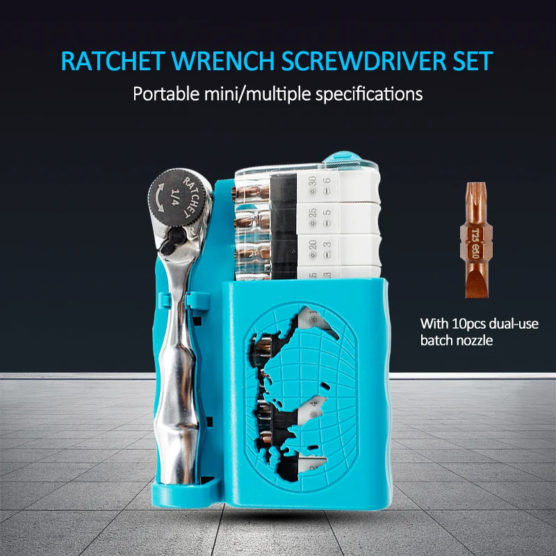 12 in 1 Mini Portable 1/4 inch Ratchet Socket Wrench & Double Headed Screwdriver Bits Set Hand Repair To Hand Tool