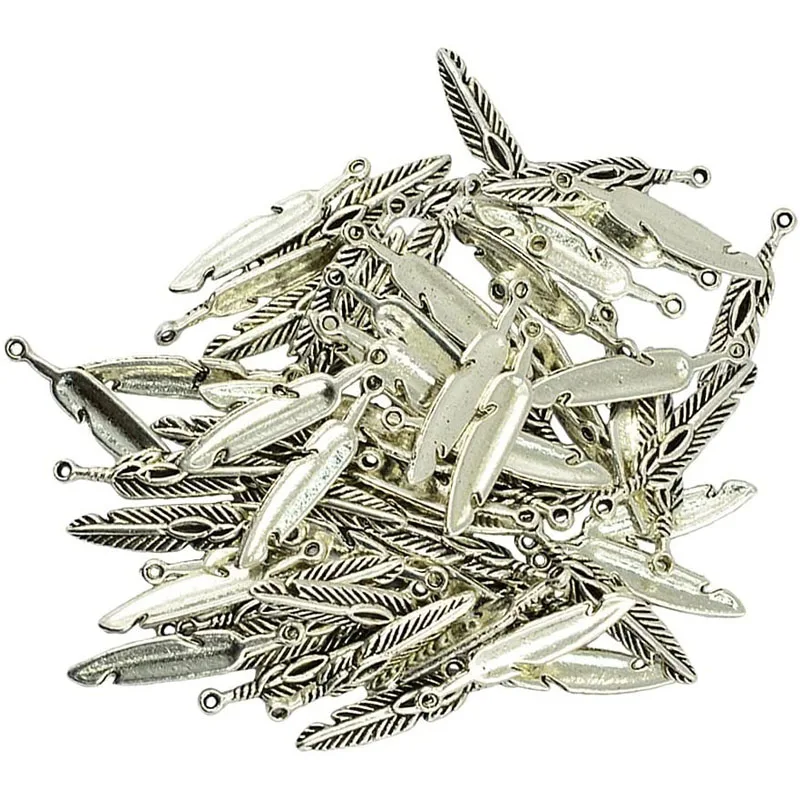 50Pieces Antique Silver Feather Dream Catcher Charms Pendants Connectors Set for DIY Jewelry Making Necklace Craft Accessories