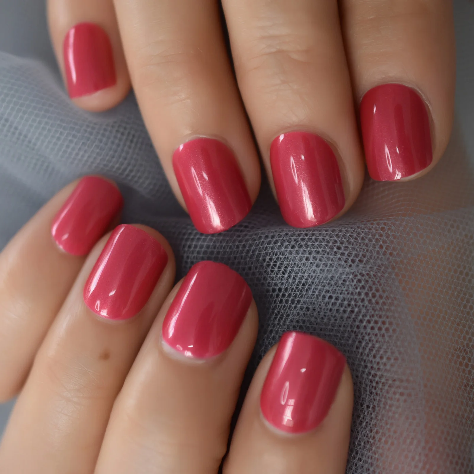 Glossy Roze Rode Korte Vierkante Kunstnagels Manicure Druk Op Nep Nagels Tips Dagelijkse Kantoor Vinger Slijtage 24 Stks/set