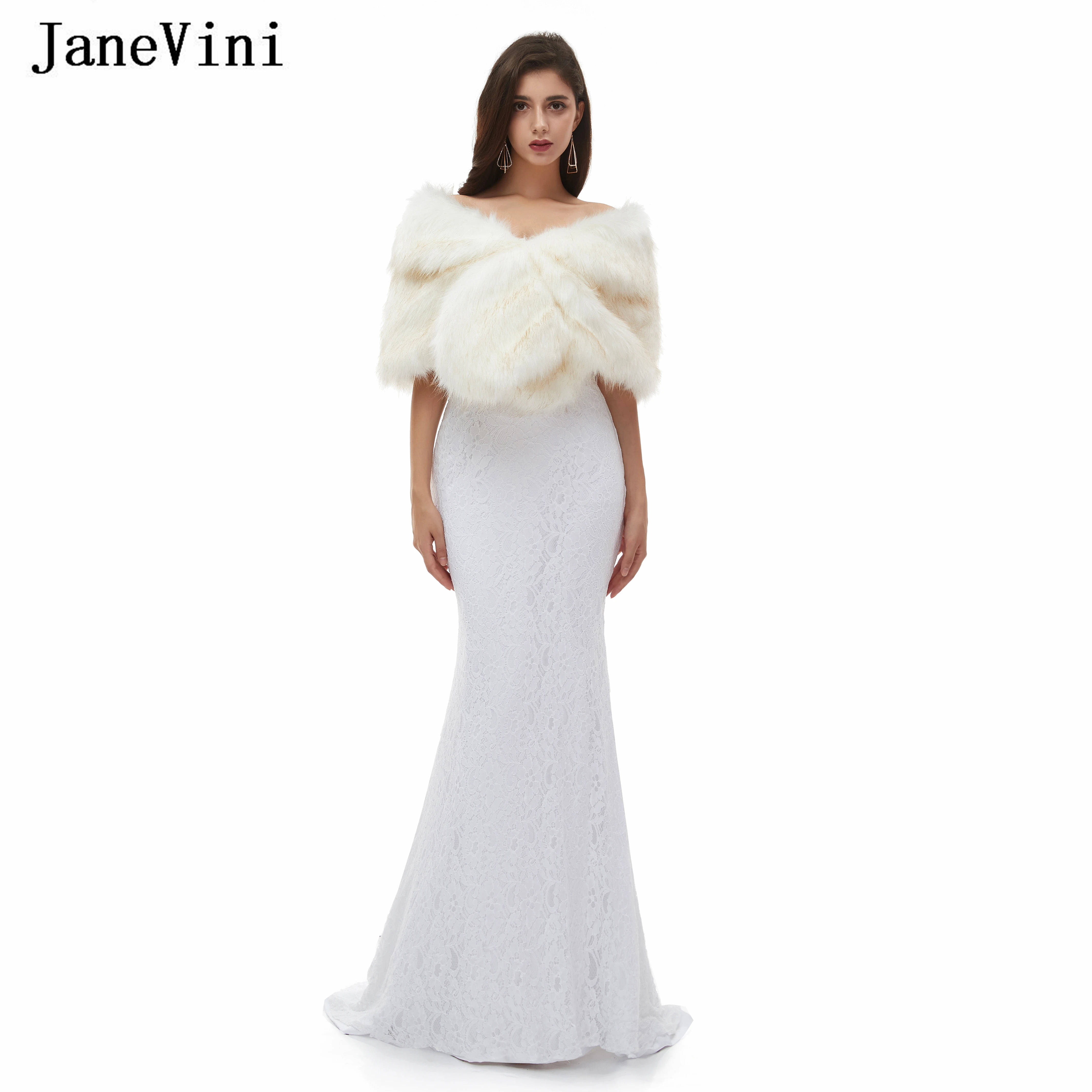 

JaneVini Elegant Faux Fur Bolero Winter Bridal Shawls and Wraps 2020 Women Prom Party Stoles Soft Warm Cape Wedding Accessories