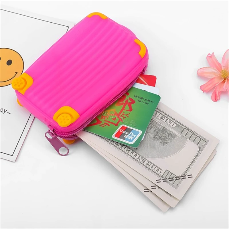 New Silicone Luggage Shape Card Holder Protector Ticket Cover Keychain Clip Card Holder Accessories Unisex