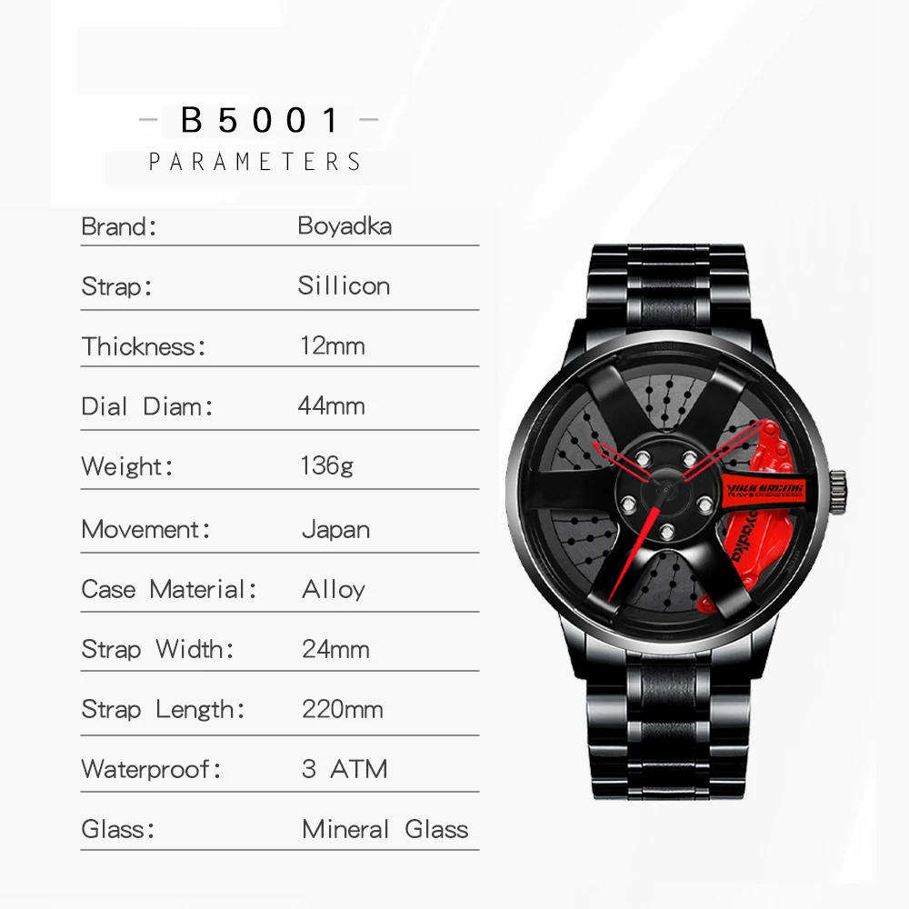 2021 BOYADKA Design Wheel Rim Hub Watch Custom Design Sport Car Rim Watches Waterproof Creative Cool Watch Men Relogio Masculino
