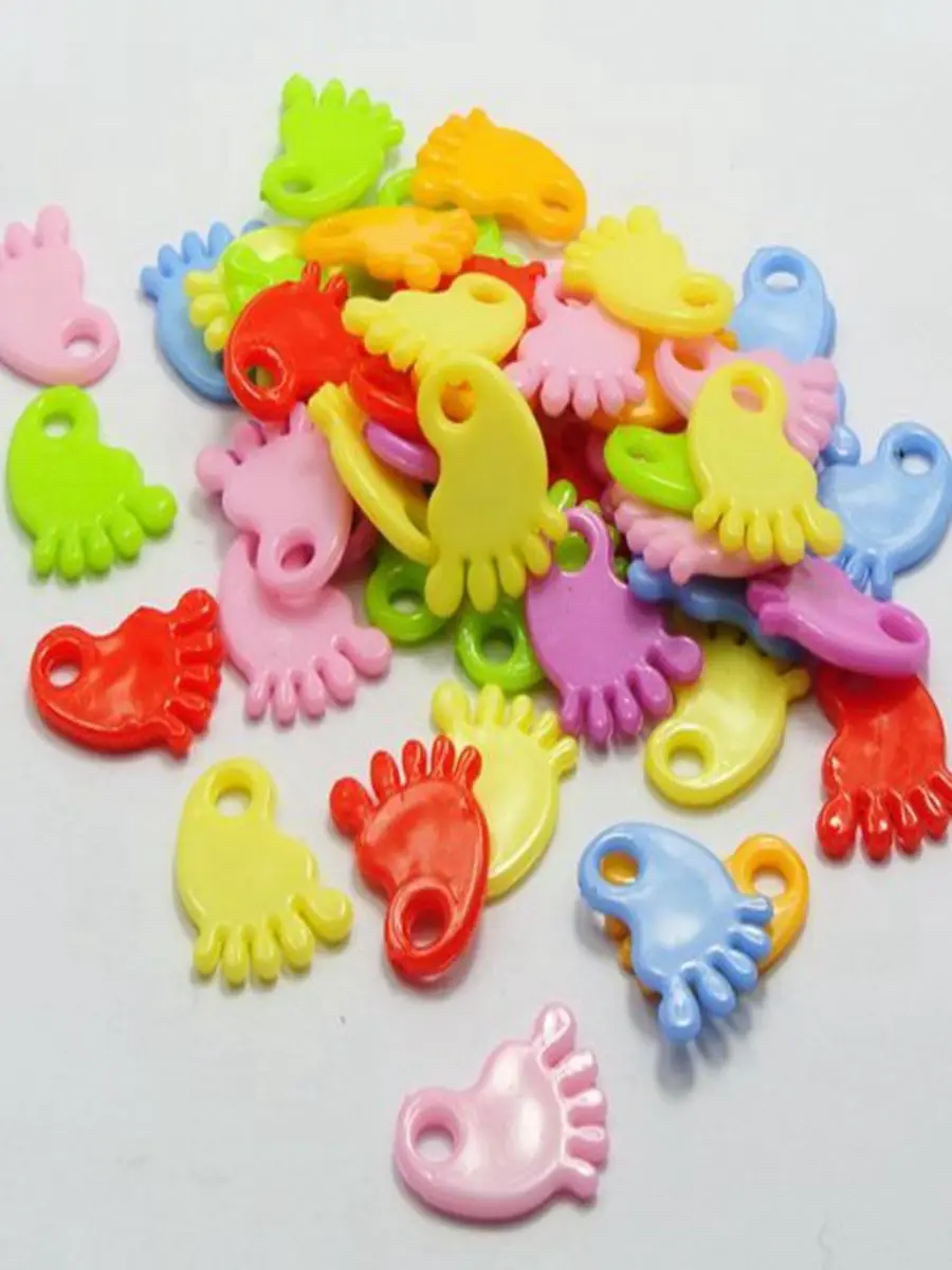 200 Mixed Colour Plastic Cute Foot Beads Charm Pendant 19X16mm