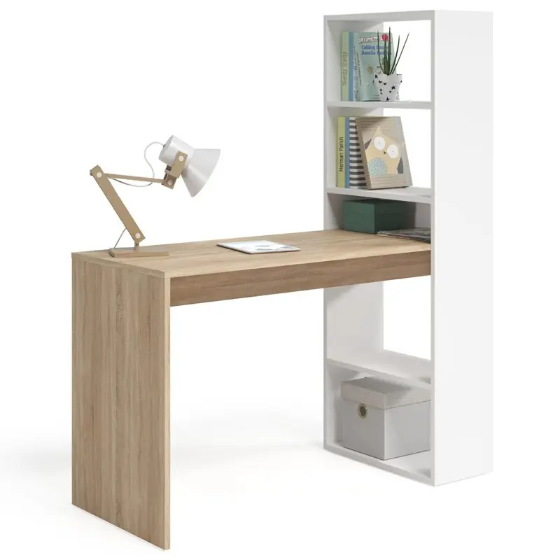 Duflo youth desk with shelf White and oak modern style table furniture 144x120x53cm