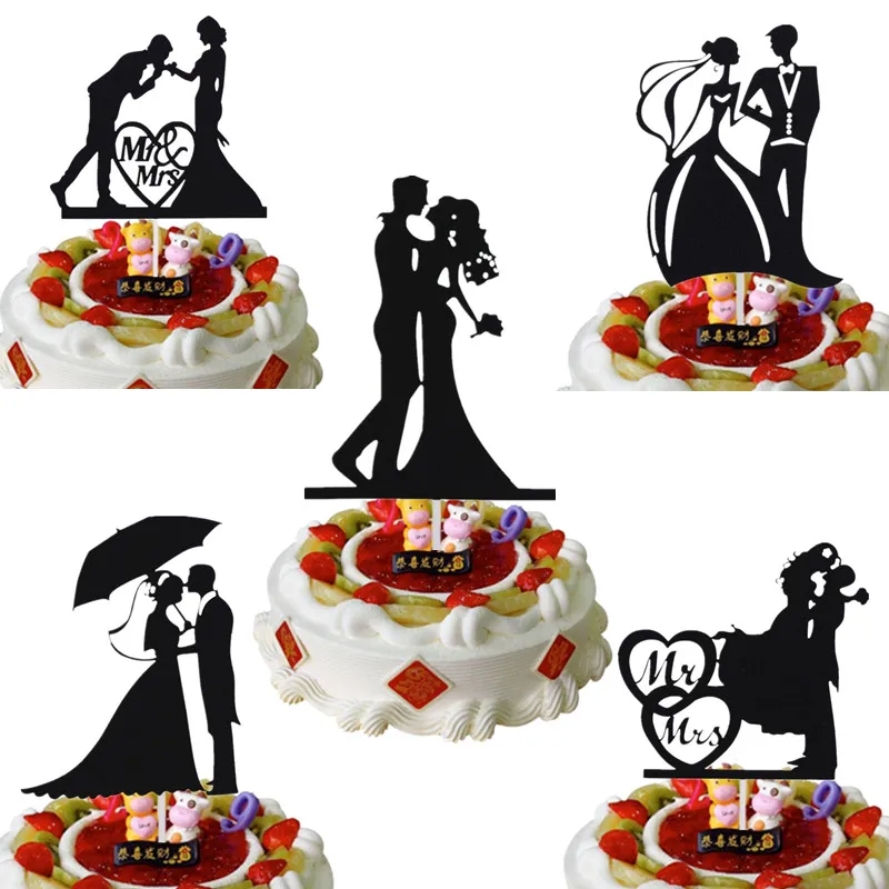 Paper Cake Topper Love Heart Mr Mrs Wedding Decoration Bride Groom Mariage Engagement Anniversary Party Cupcake Baking Decor DIY