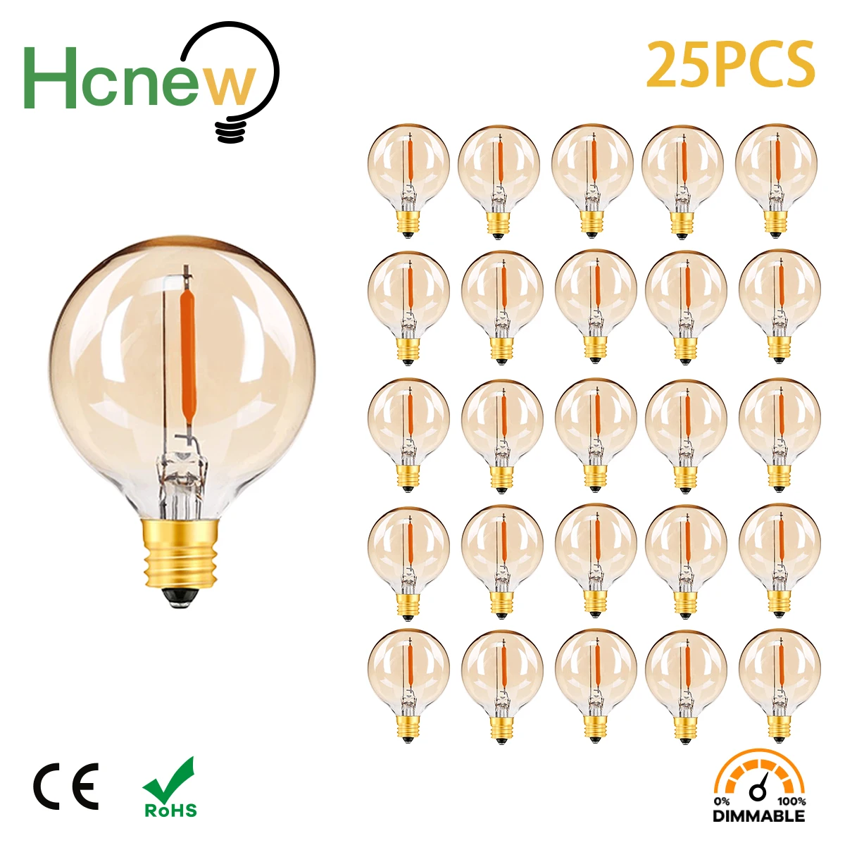 25Pcs G40 1W LED Filament Light Bulb E12 Replacement 110V 220V 7W Incandescent Equivalent Amber Glass Vintage Edison Ampoule