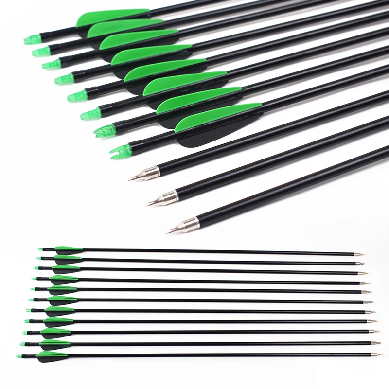 Hot 18pcs 30Inch OD6mm 7mm 8mm Fiberglass Arrow  Replaceable  Bolts Spine500 For Compound Recurve Bow 4inch Rubber Feather