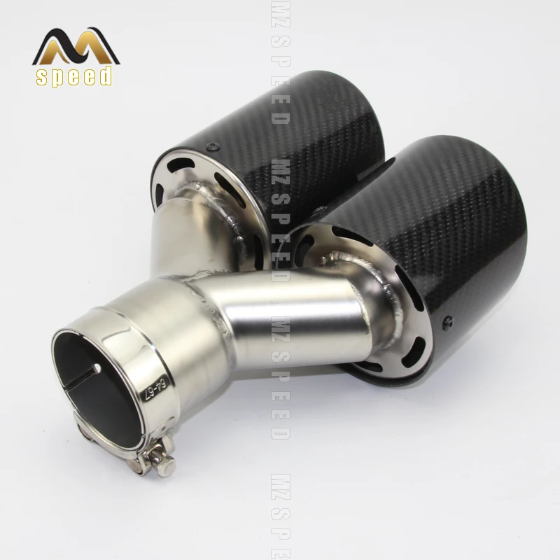 Car styling Modified exhaust pipe muffler tail throat 304 stainless steel and carbon fiber double outlet tail pipe