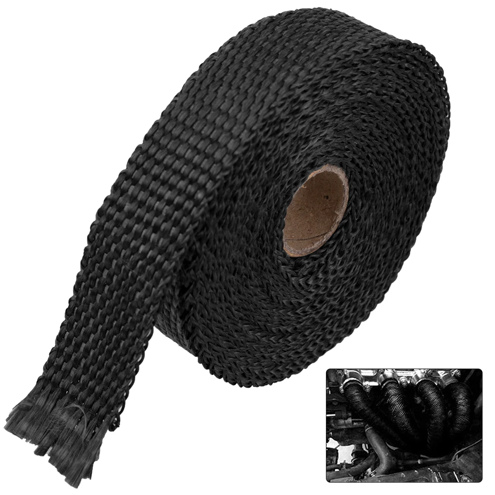 YULLING Exhaust Heat Wrap Thermal Tape Fiberglass Heat Wrap Manifold Insulation Roll Resistant with Stainless Ties 5M*2.5cm