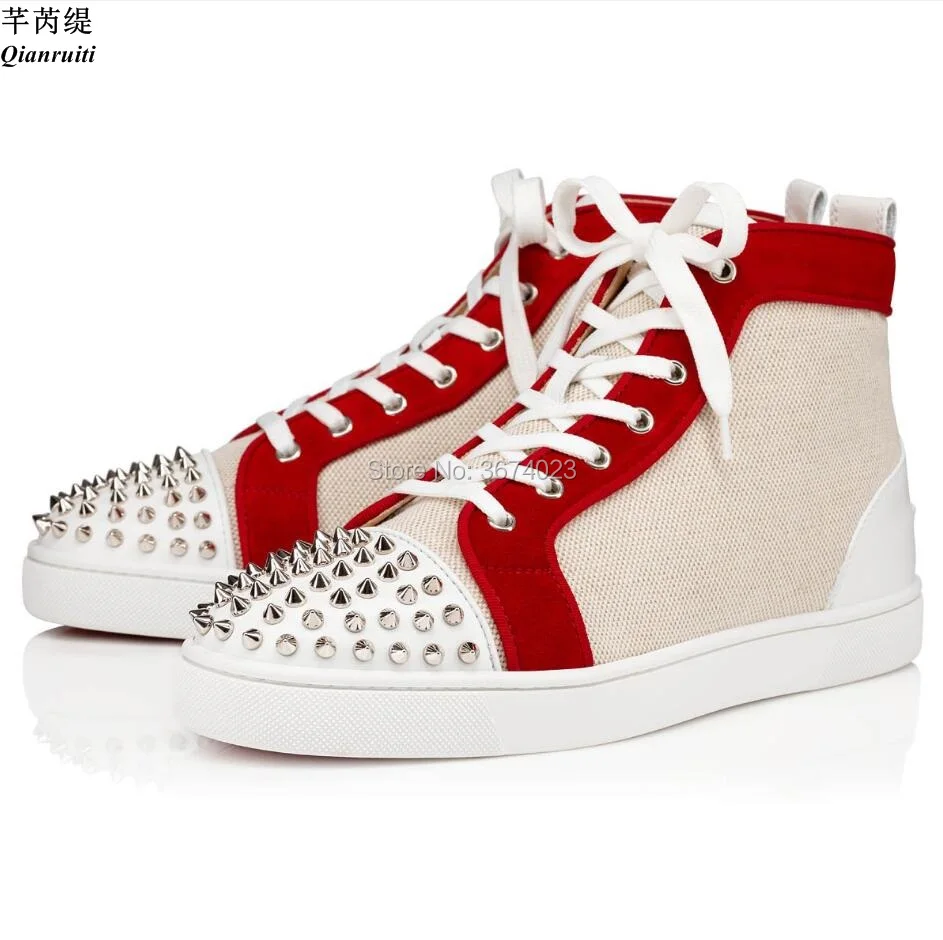 Qianruiti Party Men Canvas Sneakers Breathable Flats Shoes Lace Up Stress Casual Shoes Rubber Sole Spikes Sneakers