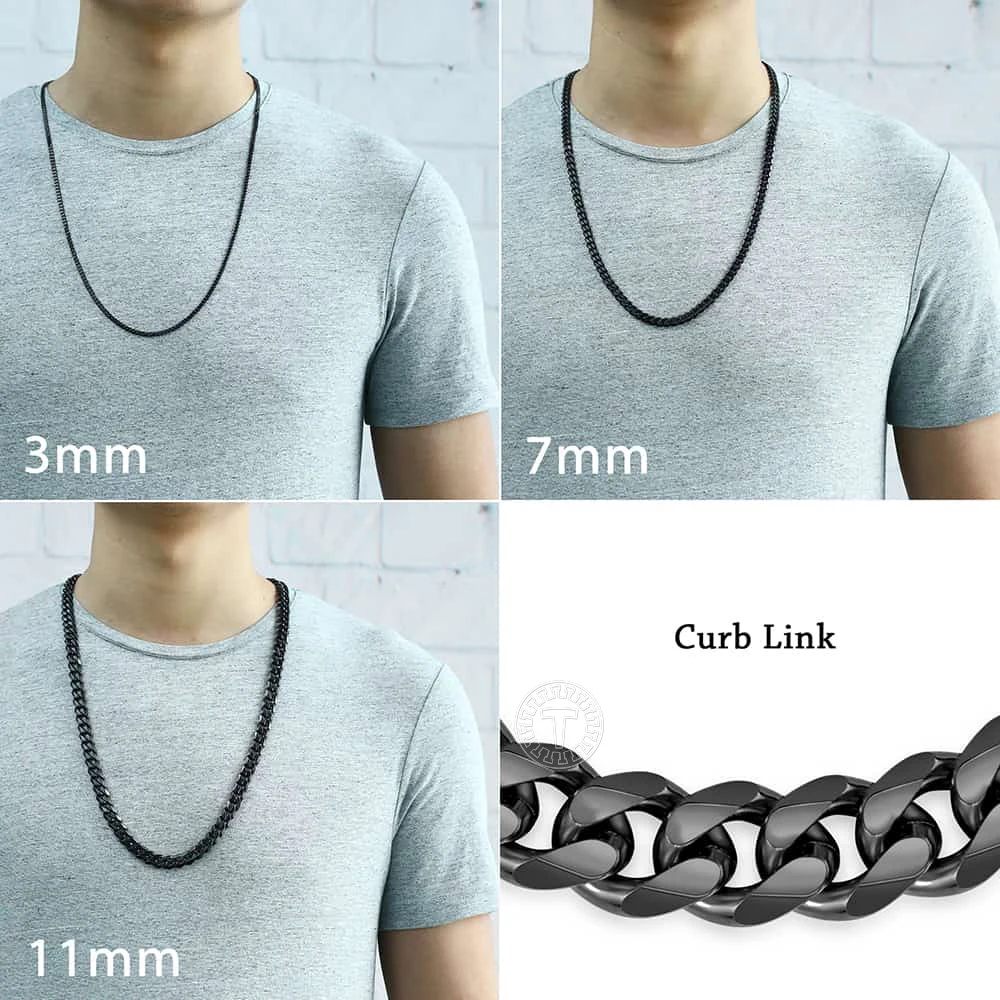 Davieslee Polished Chain Necklace for Men Curb Cuban Link Gold Silver Color Stainless Steel Mens Necklace 3 5 7 9 11mm LKNM154