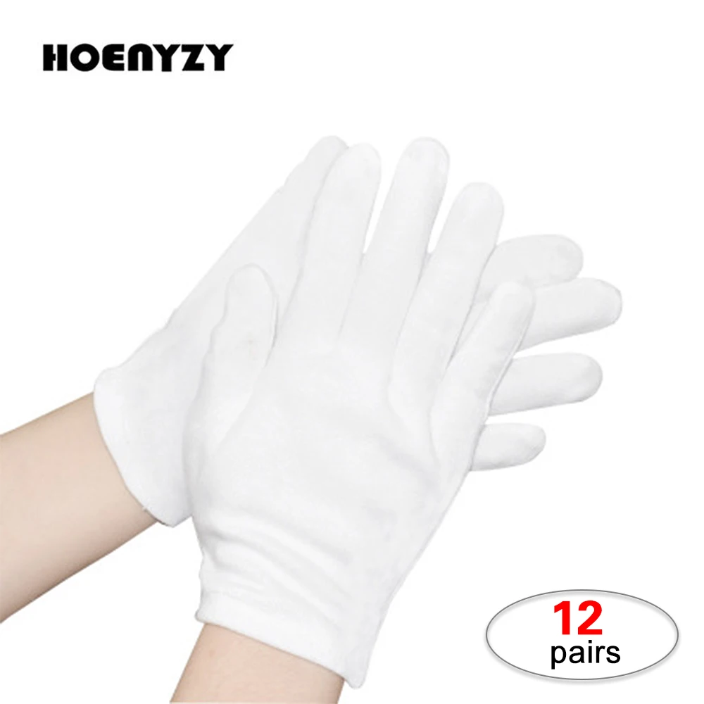 12/60 Pairs White Soft Cotton Gloves Black 24/120Pcs Coin Jewelry Silver Inspection Hand Labour Protection Hight Quality