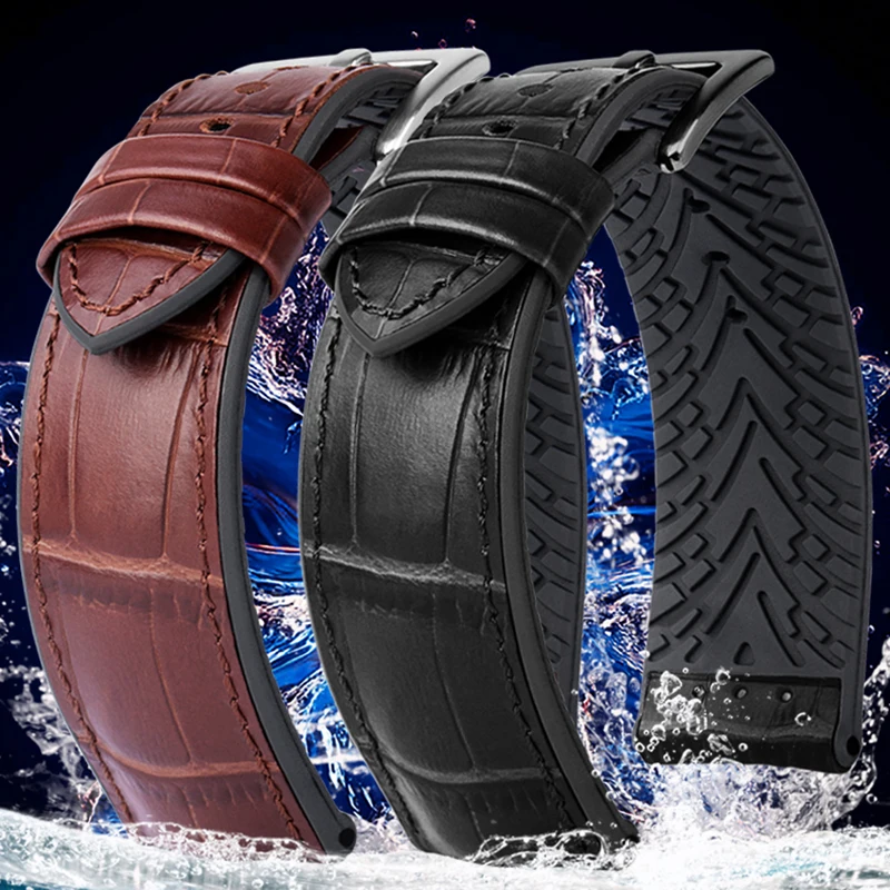 For Rolex ctizen tissot Leather Watchband Waterproof rubber silicone watch band men 19mm20mm21mm22mm23mmButterfly Clasp bracelet