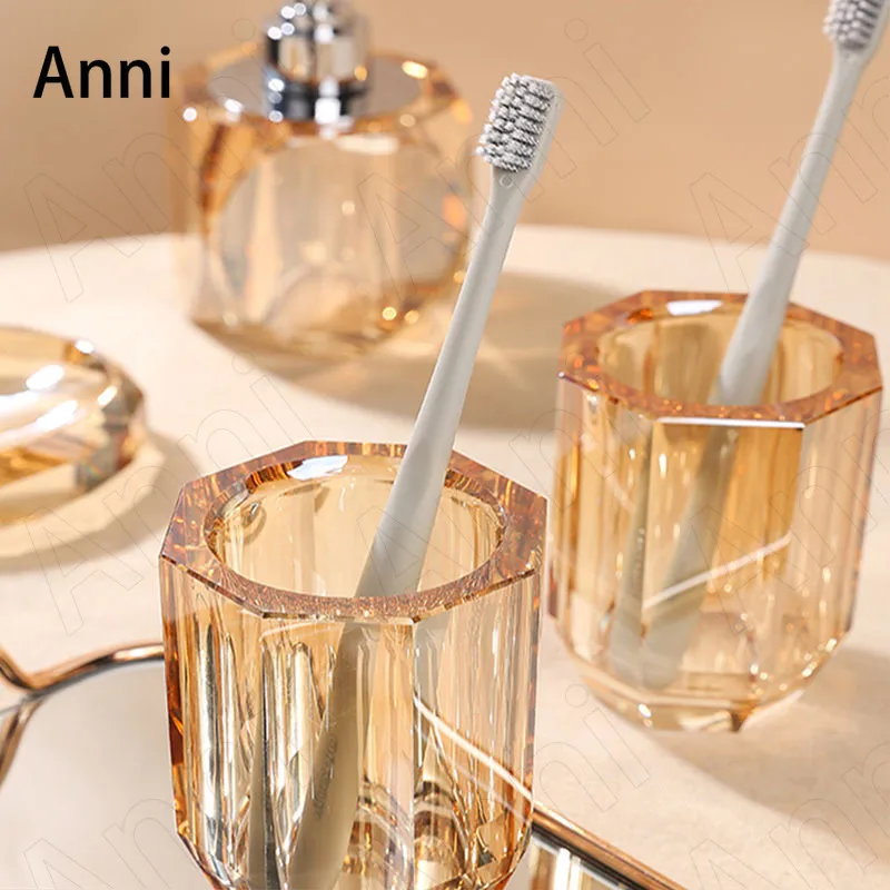 Creative Clear Crystal Bathroom Set Nordic Modern Household Restroom Transparent Glass Three-piece Shower Accessories Organizer