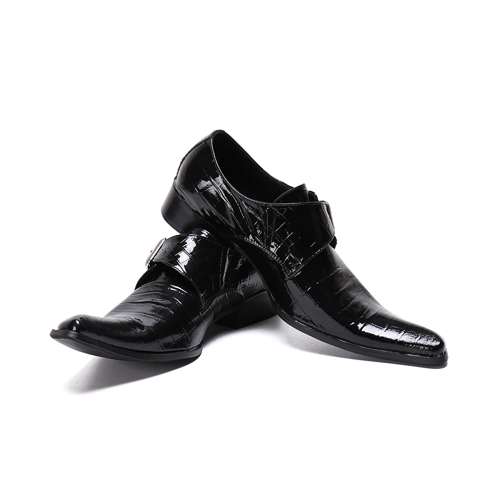 Elegant Men Black Lacquer Leather Pointed Toe Formal Shoes Business Party Dress Shoes Fashion Man Plus Size Slip on Casual Shoes