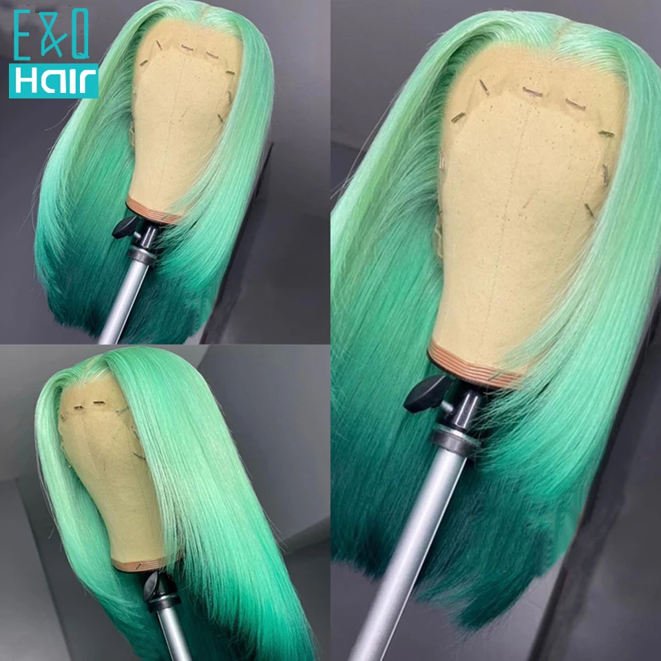 

Ombre Green Colored Short Bob Wig Lace Front Human Hair Wigs For Women Cosplay Straight Lace Front Wig 613 Lace Frontal Wig