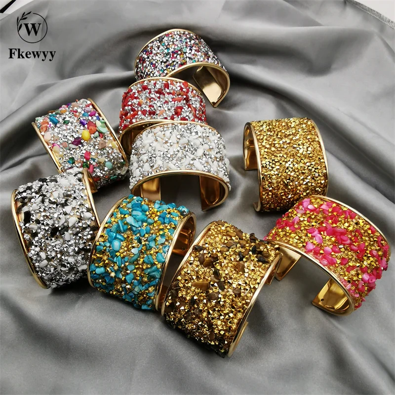 Fkewyy Fashion Bracelets For Women Color Round Cuff Bangles Ethnic Rhinestone Jewelry Charm Punk Girl Accessories Gift Party