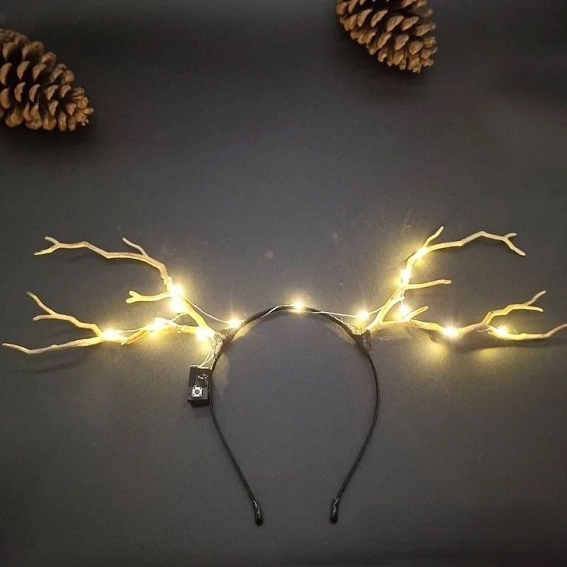 10pcs Luminous  Antler Hair Hoop Elk Berry Flower Branch Props Masquerade Party Photo Headband       Wedding Festival