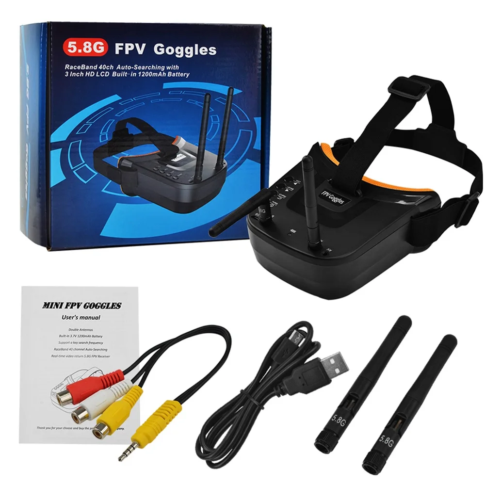 VR009 5.8G 40CH Auto-Searching Double Antennas mini FPV Goggles 3.0 Inch 480*320 LCD Screen Built-in Battery Toys