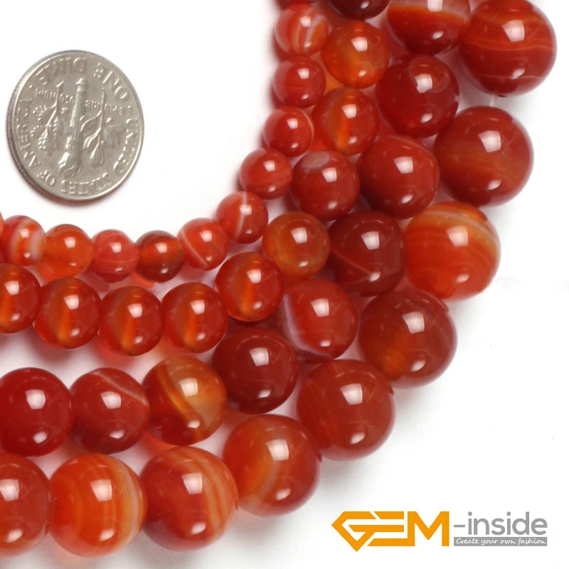 Red Sardonyx Stripe Agates Round Beads For Jewelry Making Strand 15\