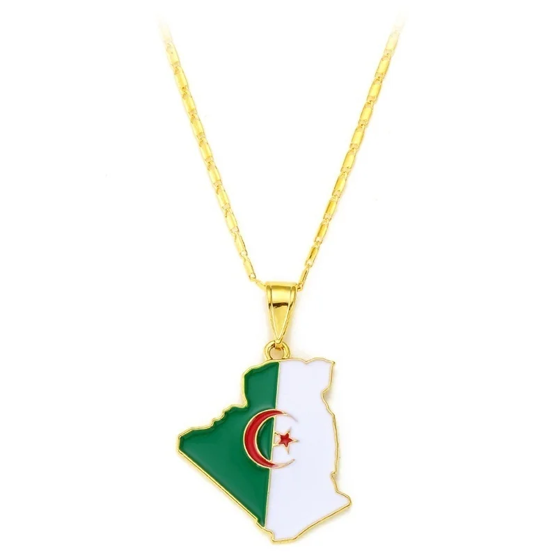 New Trendy Algeria Map Pendant Necklace Men's Necklace Metal Sliding Map Pendant Accessories Party Jewelry